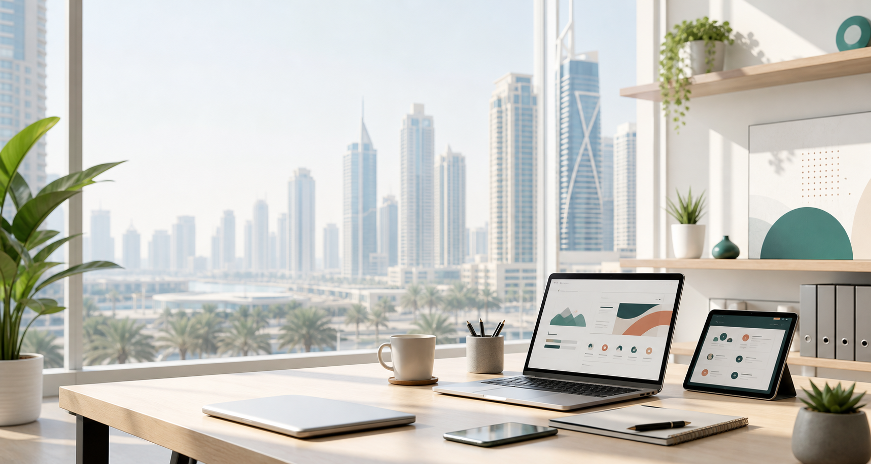 Bright digital consultancy workspace in Dubai